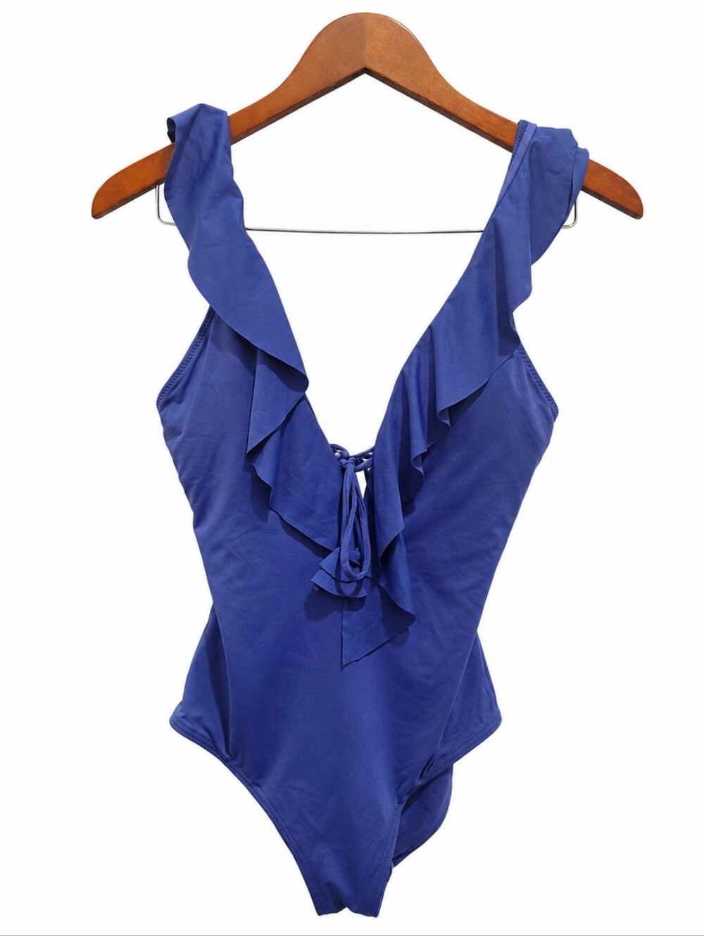BECCA Blue Topaz Socialite Ruffle One-Piece Swimsuit Women's Size M Medium